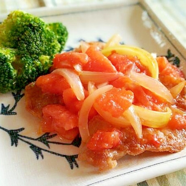 カリカリ豚肉とトマトのスイチリ焼き♪